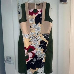 RAOUL Designer Print Colorblock Dress Cream Green